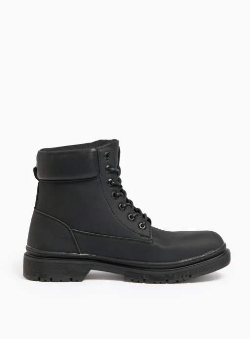 Black Lace-Up Worker Boots 12