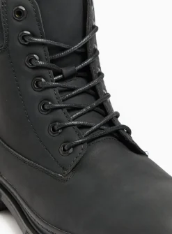 Black Lace-Up Worker Boots 12