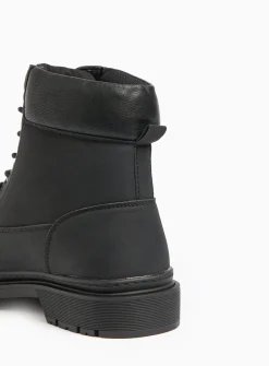 Black Lace-Up Worker Boots 12