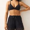 Black Laser-Cut Cover Up Beach Shorts 16