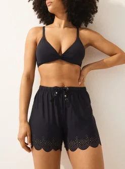 Black Laser-Cut Cover Up Beach Shorts 16
