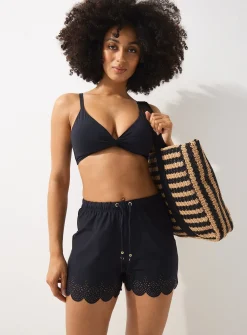 Black Laser-Cut Cover Up Beach Shorts 16