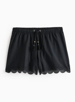 Black Laser-Cut Cover Up Beach Shorts 16