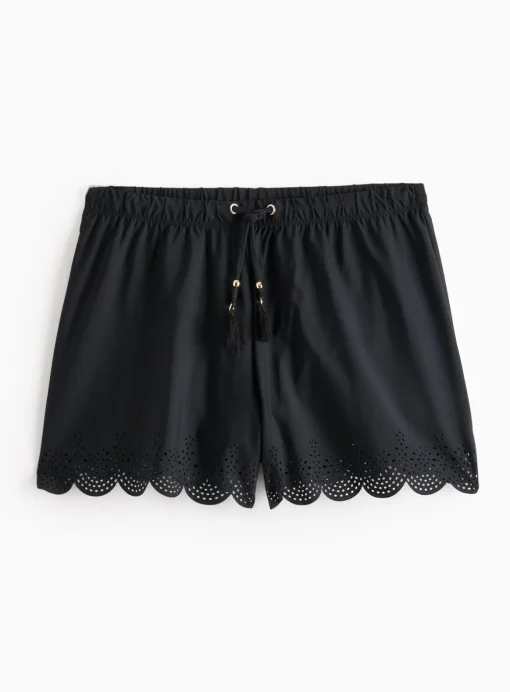 Black Laser-Cut Cover Up Beach Shorts 16