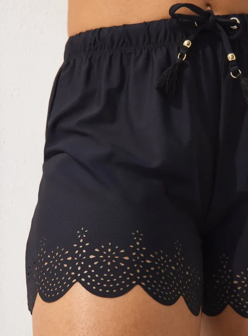 Black Laser-Cut Cover Up Beach Shorts 16