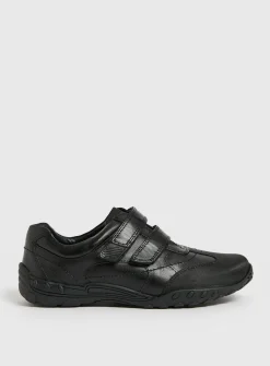 Black Leather Double Strap Wide Fit Shoes 9 Infant