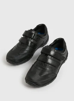 Black Leather Double Strap Wide Fit Shoes 9 Infant