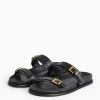 Black Leather Twin Buckle Sandals 6