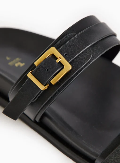 Black Leather Twin Buckle Sandals 6
