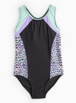 Black Leopard Panel Swimming Costume 3 years