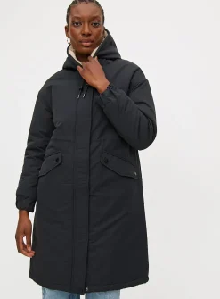 Black Longline Hooded Parka Coat XXL