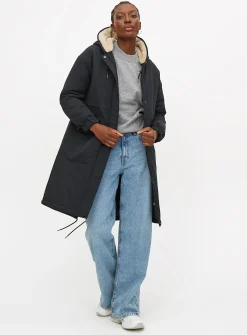 Black Longline Hooded Parka Coat XXL