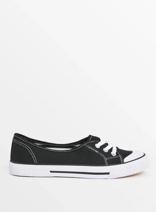 Black Low Lace Canvas Trainers 4