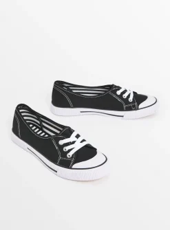 Black Low Lace Canvas Trainers 4