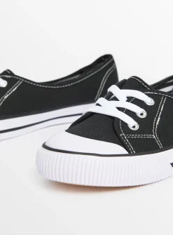 Black Low Lace Canvas Trainers 4