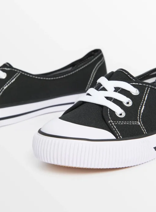 Black Low Lace Canvas Trainers 4