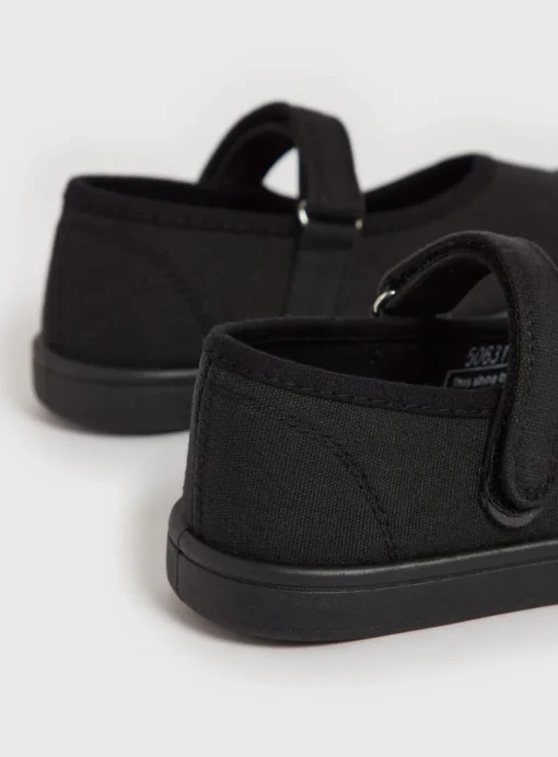 Black Mary Jane Micro-Fresh Plimsolls - 12 Infant 8 Infant