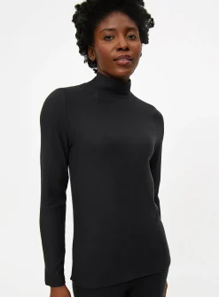 Black Maximum-Warmth Fleece Roll Neck Thermal Top S