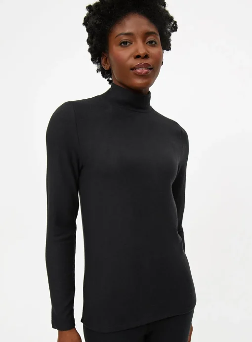 Black Maximum-Warmth Fleece Roll Neck Thermal Top S