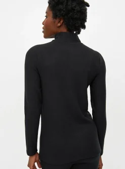 Black Maximum-Warmth Fleece Roll Neck Thermal Top S