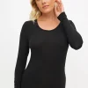 Black Medium-Warmth Scoop Neck Thermal Top M