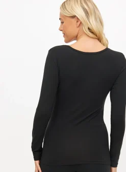 Black Medium-Warmth Scoop Neck Thermal Top M