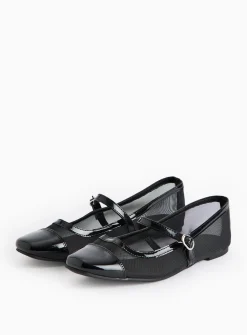 Black Mesh Mary Jane Ballerina Shoes 7