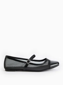 Black Mesh Mary Jane Ballerina Shoes 7