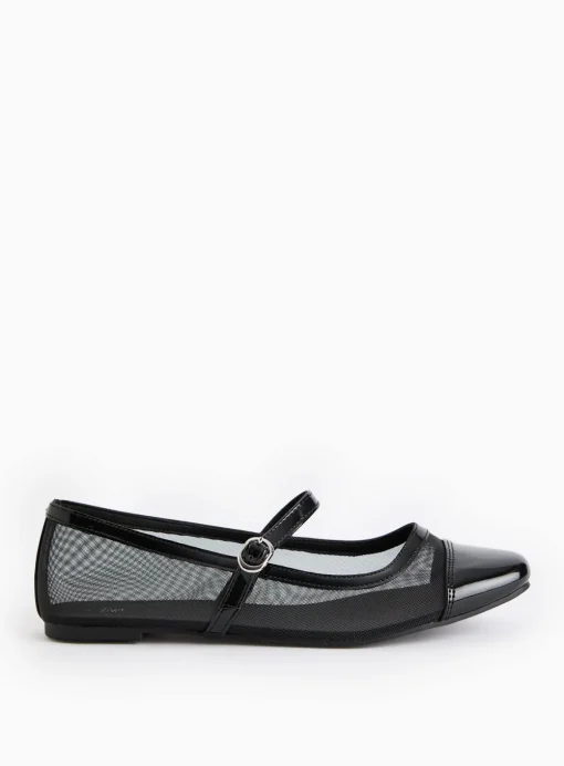 Black Mesh Mary Jane Ballerina Shoes 7