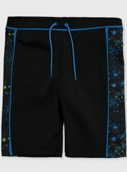 Black Paint Splash Longline Swim Shorts 4 years
