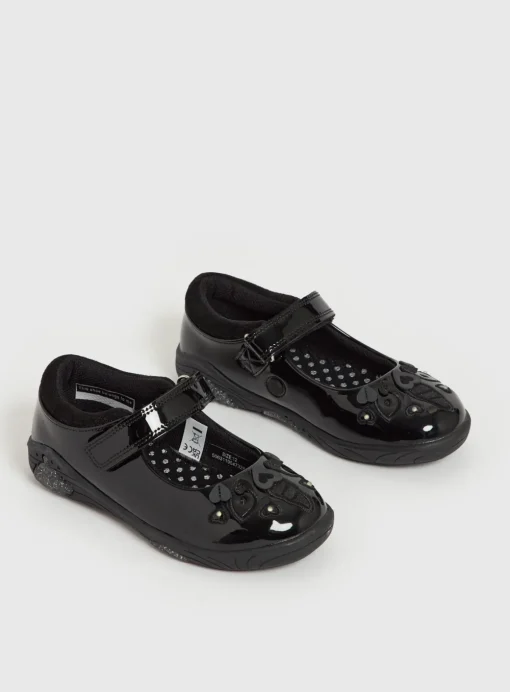 Black Patent Unicorn Light Up School Shoes 1