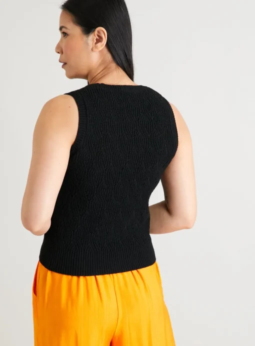 Black Pointelle Knit Vest Top 20