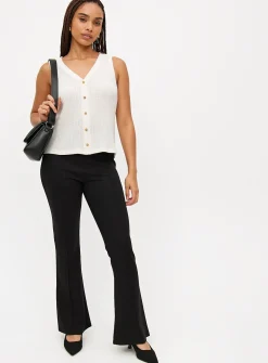 Black Ponte Pintuck Kick Flare Trousers 12R
