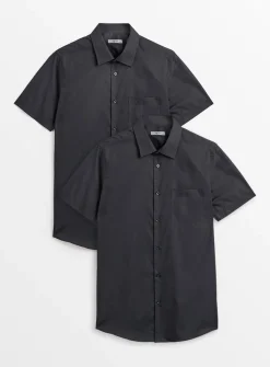 Black Regular Fit Easy Iron Shirts 2 Pack 14.5