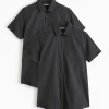 Black Regular Fit Short Sleeve Shirts 2 Pack 17.5