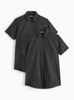 Black Regular Fit Short Sleeve Shirts 2 Pack 17.5