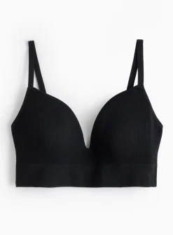Black Ribbed Non-Wired Seamless Bra XL