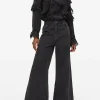Black Rinse Flared Palazzo Denim Jeans 22S