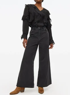 Black Rinse Flared Palazzo Denim Jeans 22S