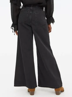 Black Rinse Flared Palazzo Denim Jeans 22S