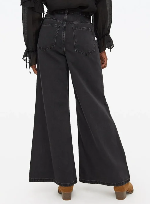 Black Rinse Flared Palazzo Denim Jeans 22S
