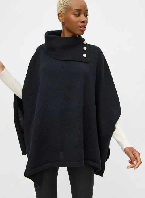 Black Roll Neck Statement Button Detail Cape One Size