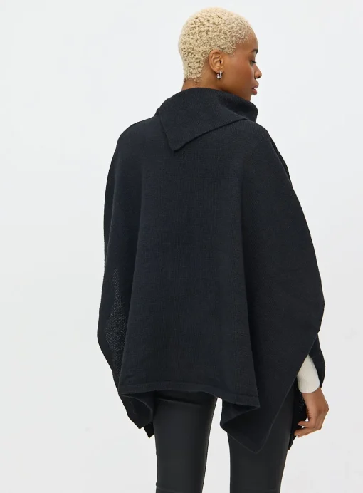 Black Roll Neck Statement Button Detail Cape One Size