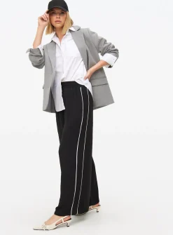 Black Side Stripe Wide Leg Trousers 14