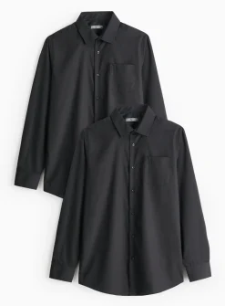 Black Slim Fit Long Sleeve Shirts 2 Pack 17.5