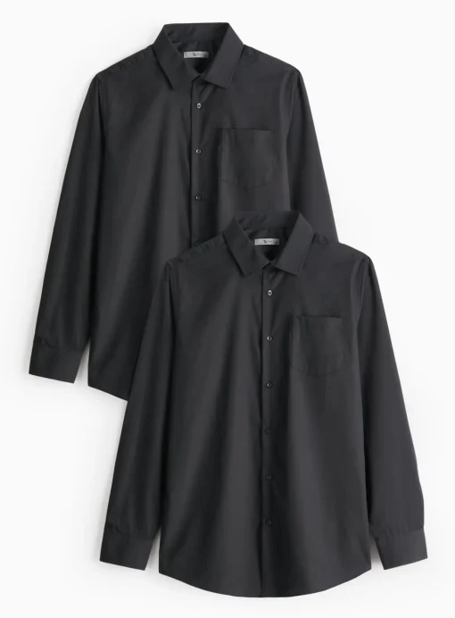 Black Slim Fit Long Sleeve Shirts 2 Pack 17.5