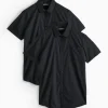 Black Slim Fit Short Sleeve Shirts 2 Pack 15