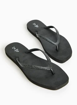 Black Square Toe Flip Flops S