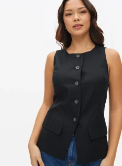 Black Tailored Linen Blend Waistcoat 14