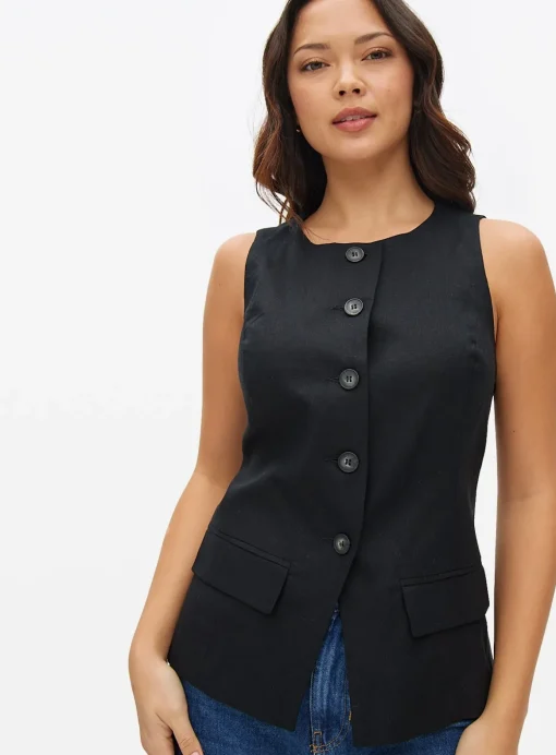 Black Tailored Linen Blend Waistcoat 14